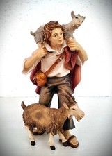 Hirte mit 2 Ziegen  aus Massivholz geschnitzt , bemalen passt zu Kostner Krippen