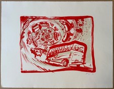 Peter Angermann, Der Verkehr, Farblithographie, 1990, handsigniert und datiert