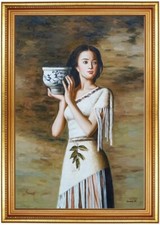 ÖLBILD Mädchen mit Krug