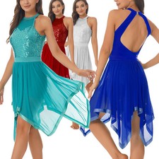 DE Damen Glitzer Ballettkleid Pailletten Trikot Swing Kleid Latein Tanz Leotards