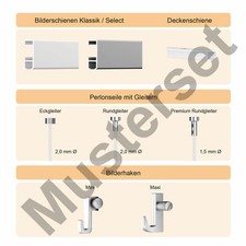 Bilderschienen - Galerieschienen Musterset inkl. Deckenschiene und Bilderhaken