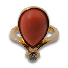 Ring 585 Gold 14 Kt Gelbgold Koralle Angel-Skin Diamant Damen Wert 1530,-