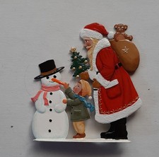 Zinnfiguren Flachfiguren bemalter Nikolaus mit Schneemann u. Kind