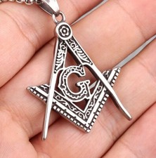 Anhänger Freimaurer G Zirkel Winkel Geometrie silber mit Halskette