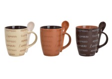 *ABVERKAUF* 3er Set Kaffeetassen mit 3 Löffel 250ml, Höhe ca. 10,5cm Becher Tass
