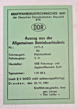 Simson KTA Papiere DDR S51 mit originalem Stempel Blanko