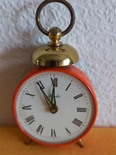 Wecker Mauthe mechanische Uhr mit Glocke orange ca 6 cm Durchm. Vintage