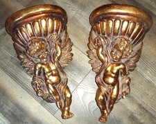 2 dekorative  Engel / Putten  Paar, Wandkonsolen, Antik - Barock Stil , Gold
