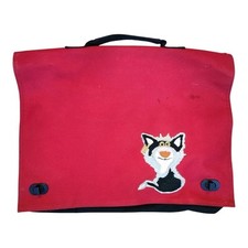 Kinderrucksack rot Katze bestickt Schulranzen Tasche Kita Kindergarten Vintage