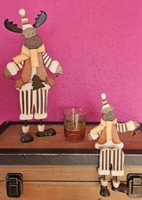 Wie Neu# Elch Duo aus Holz, stehend + Kantenhocker + Teelicht, 30 + 20cm Höhe