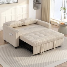HOMCOM Schlafsofa, 2-Sitzer Sofa 157x190cm mit Verstellbare Rückenlehne, Creme