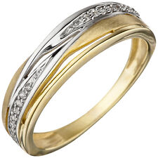 Damenring 333 Gold 8 Karat bicolor Fingerring Goldring Zirkonia teilmatt neu
