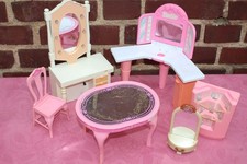 BARBIE PUPPEN MÖBEL K15 RARITÄT SCHMINKTISCH WASCHTISCH REGAL STUHL TISCH VINTAG