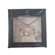 AURA Swarovski silberfarben Kreis Tropfen Anhänger & Ohrringe Set Roségold Neu