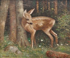 Altes Jagdgemälde Rehkitz im