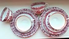 Rar! 4 x Jugendstil 3tlg. Dessert Gedeck China Rot Oscar Schaller Tasse Blau