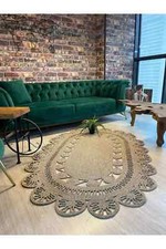 Perforierte Kreise Muster Stroh Jute Strickteppich Sonderdesign Teppich