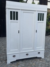 12/1/425 Kleiderschrank Wäscheschrank 3-türig grünes Glas Jugendstil shabby