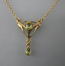 9906034-dd 925er Silber gelb - vergoldet Jugendstil Halskette mit Peridot