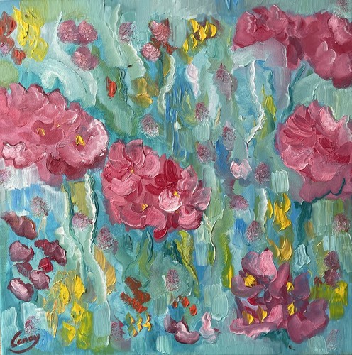 ölbild gemälde blumen - gemälde,