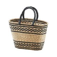 Korbtasche Einkaufstasche Flechttasche aus Seegras 2-farbig m Kunstledergriffen