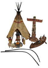 Schleich Wild West Tipi Zelt Marterpfah Kanu Sioux Indianer Medizinmann Kind Set