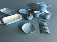 Konvolut Zubehör Email - blau weiß - für die antike Puppenküche