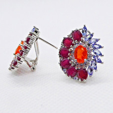 Klare Orange Opal Rubin Tansanit CZ Ohrringe Ohrstecker 925 Silber 585 Weißgold