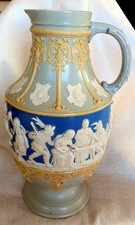 ALT groß Kanne V & B Mettlach von 1895 Terracotta Musik Tanz Krug Sammelkrüge