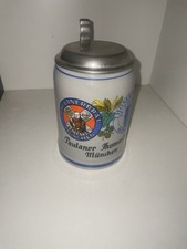 Vintage Original Paulaner Salvator Steinkrug mit Zinndeckel 1986 Sammlerstück