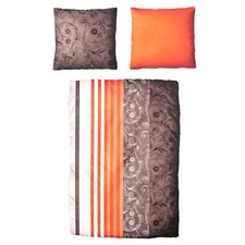 Hochwertige Feinbiber Bettwäsche Baumwolle Ornamente Orange Lila  155x220 80x80