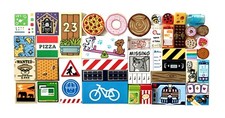 LEGO bedruckte Fliesen Steine Hund Fahrrad Käse Pizza Popcorn Kuchen Baustelle