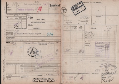 Frachtbrief 1939 erhard - 1939,,