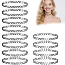 12-Teilig Tattoo Choker Halskette Set Stretch Gummi
