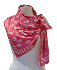 Alexander McQueen Rosa Seide Twill Quadrat Totenkopf Schal 90 x 90 Neu mit Etikett