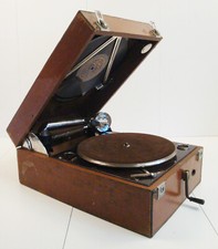 Antik Columbia Graphophone London Tragb. Plattenspieler Grammophon Lederkoffer