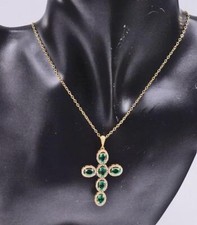 Collier Anhänger mit Kette Kreuz Smaragd Brillanten in 18kt 750 Gold Diamant Neu