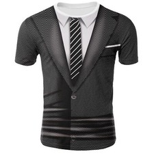 Herren Kurzarm T-Shirt 3D Gedruckte Shirt Hochzeit Formale Smoking Anzug Weste