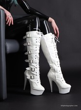 Plateau High Heels Stiefel weiß Gr 36-44 Schnallen von Kassiopeya NEU