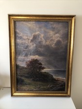 Ölgemälde Bild Leinwand F. Sauer Küste Landschaft Holzrahmen 