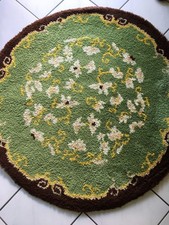Teppich rund grün creme-gold-braun gemustert ca.100 cm handgeknüpft gut erhalten