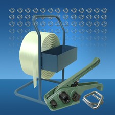 Umreifungsset 19 mm, 600 m Umreifungsband Bandspanner Abrollgerät Metallklemmen