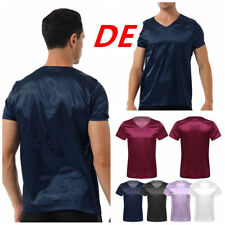 DE Herren Nachthemd Satin Pyjama Oberteil Hemd Kurzarm Schlafanzug Top Unterhemd