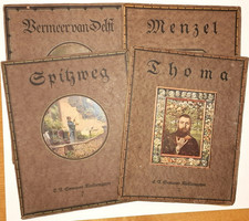 4 antike "Seemanns Künstlermappen" (Spitzweg, Thoma, Menzel, Vermeer van Delft)