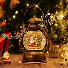 Lewondr Schneekugel mit Spieluhr Weihnachtsmann 12cm Messingfarbe USB/Batteriebe