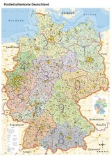 XL Postleitzahlenkarte von Deutschland PLZ, Poster mit Laminierung, 100 x140 cm