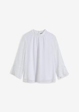 Bluse mit Stehkragen und Trompeten Ärmel Gr. 48 Weiß Damenbluse Shirt Tunika Neu