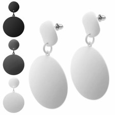 poppige Metall Ohrstecker Kreis Scheibe weiß grau schwarz 80er Jahre Style rund 