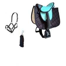 Set Holzpferde Sattel mit Halfter und Strick Holzpferd bis 145cm