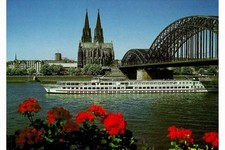 Binnenschiffe, Rheinpanorama mit Hohenzollernbrücke , Alte Orig.-AK, BI0197
